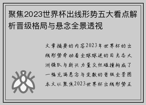 聚焦2023世界杯出线形势五大看点解析晋级格局与悬念全景透视